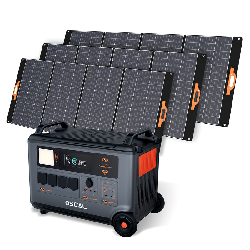 PowerMax 6000 mobilā LiFePO4 elektrostacija ar PM400 Pro 400 W salokāmo saules paneli, 6000 W, 3600 Wh, UPS, Wi-Fi un Bluetooth