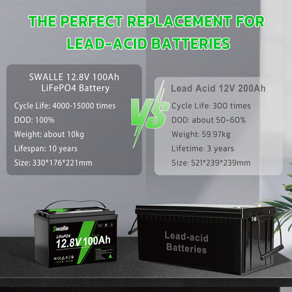 Delivery up to 14 days_LANPWR LiFePO4 Deep Cycle Battery, 12.8 V, 100 Ah, 1280 Wh, 100 A BMS, IP65