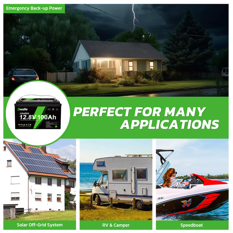 Piegāde līdz 14.dienām_LANPWR LiFePO4 dziļās izlādes akumulators, 12,8 V, 100 Ah, 1280 Wh, 100 A BMS, IP65
