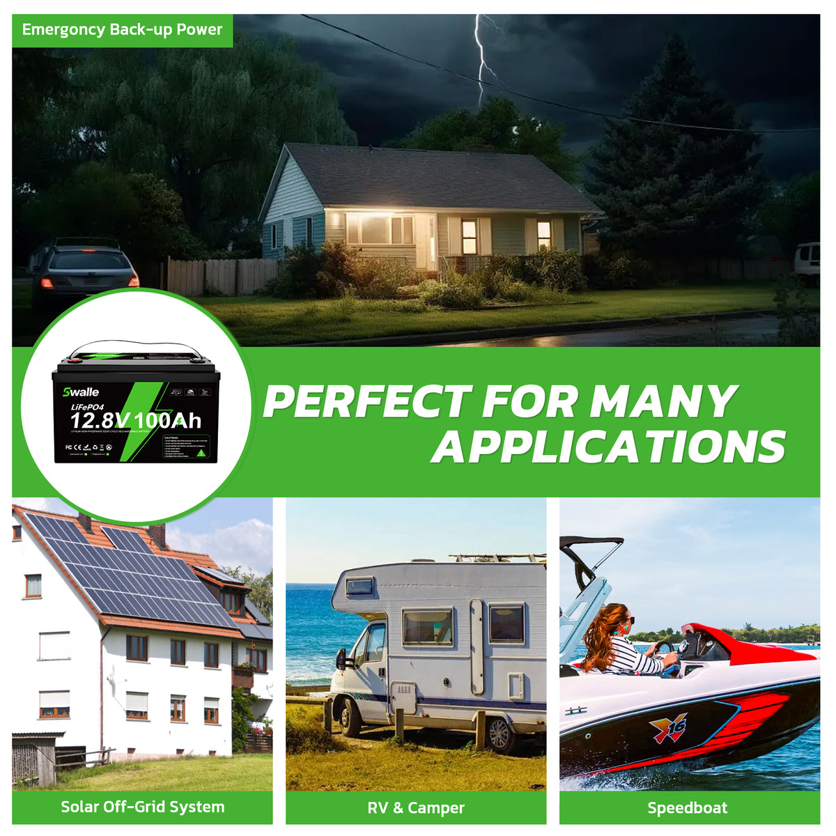 Delivery up to 14 days_LANPWR LiFePO4 Deep Cycle Battery, 12.8 V, 100 Ah, 1280 Wh, 100 A BMS, IP65