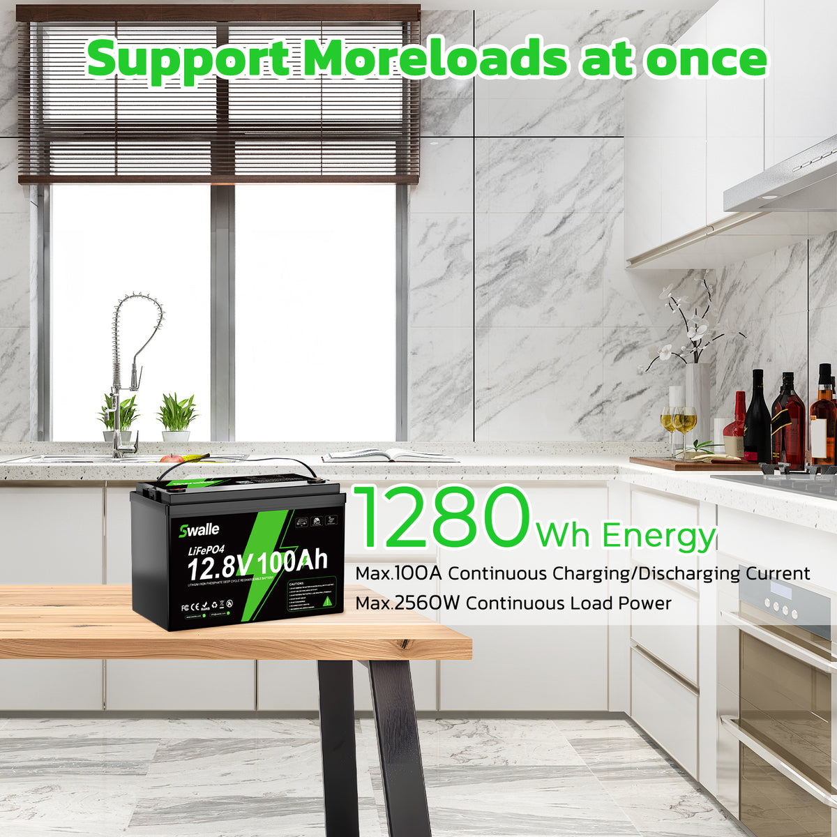 Delivery up to 14 days_LANPWR LiFePO4 Deep Cycle Battery, 12.8 V, 100 Ah, 1280 Wh, 100 A BMS, IP65