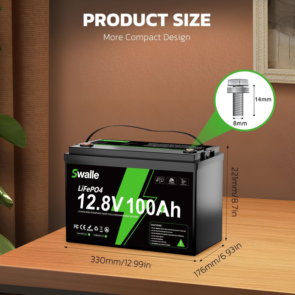 Delivery up to 14 days_LANPWR LiFePO4 Deep Cycle Battery, 12.8 V, 100 Ah, 1280 Wh, 100 A BMS, IP65