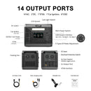Q2501 mobilā LiFePO4 elektrostacija, 2400 W, 2160 Wh, 4800 W maksimālā jauda, 14 izejas, UPS, MPPT un 500 W saules uzlāde