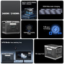 Q2501 mobilā LiFePO4 elektrostacija, 2400 W, 2160 Wh, 4800 W maksimālā jauda, 14 izejas, UPS, MPPT un 500 W saules uzlāde