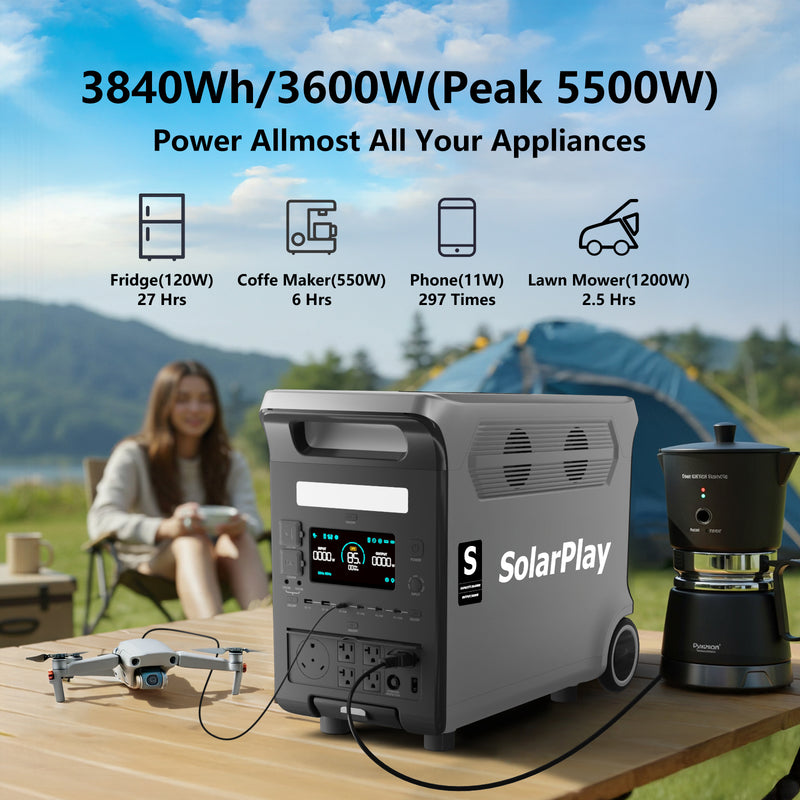 Piegāde līdz 14.dienām_ASGOFT mobilā LiFePO4 elektrostacija, 3300 W, 3300 Wh, 230 V, tīra sinusoidāla izeja, MPPT un saules uzlāde līdz 1200 W