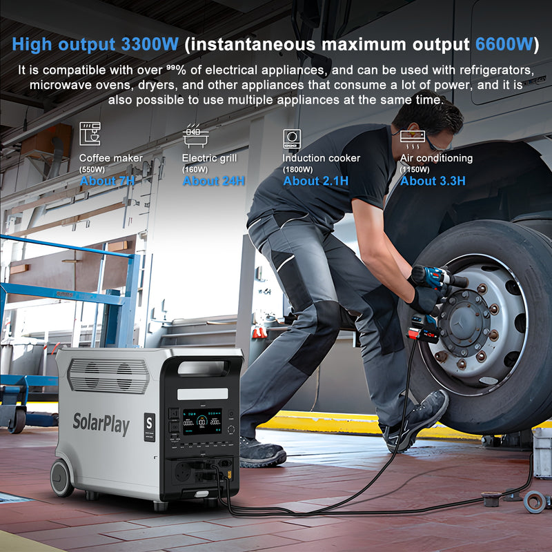 Piegāde līdz 14.dienām_ASGOFT mobilā LiFePO4 elektrostacija, 3300 W, 3300 Wh, 230 V, tīra sinusoidāla izeja, MPPT un saules uzlāde līdz 1200 W