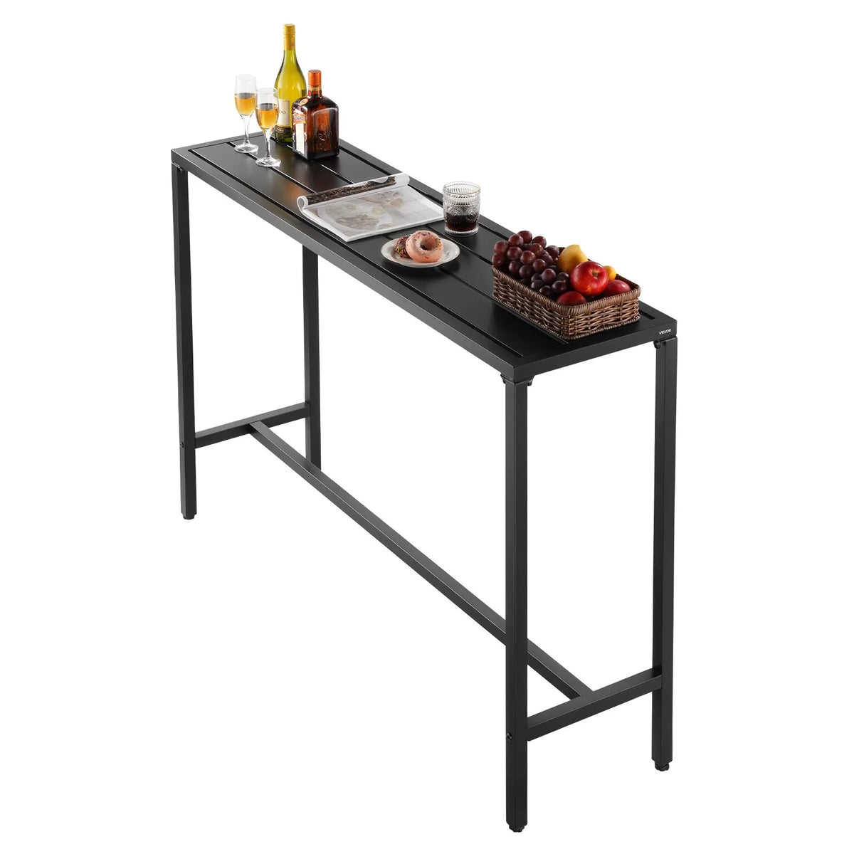 VEVOR Outdoor Bar Table, 140 × 37.5 cm, with Water-Resistant Surface and Sturdy Metal Frame, Rectangular Bar Height Table for Balconies, Patios, Hot Tubs, Pools or Indoor Use