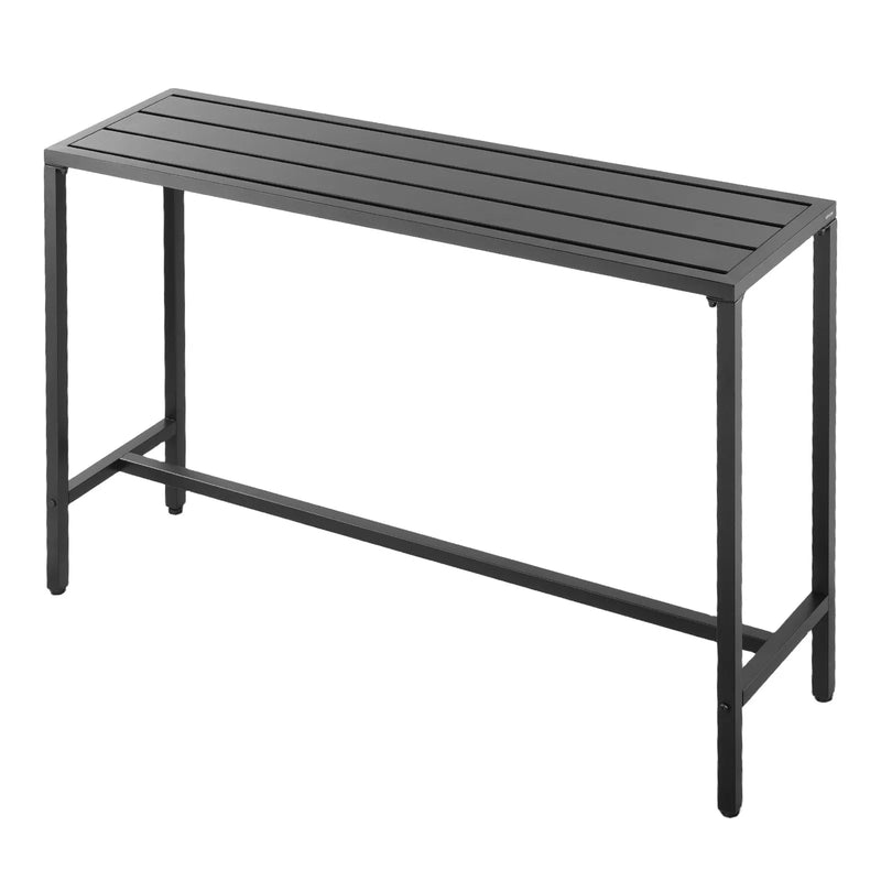 Āra bāra galds, 140 × 37,5 cm, ar ūdensizturīgu virsmu un stabilu metāla rāmi, taisnstūra letes augstuma galds balkoniem, pagalmiem, pie džakuzi, baseina vai iekštelpām