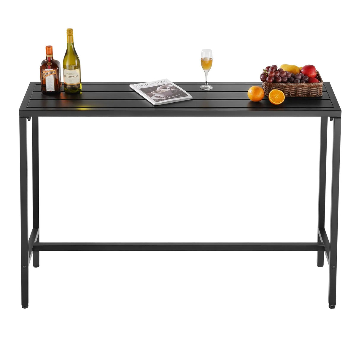 VEVOR Outdoor Bar Table, 140 × 37.5 cm, with Water-Resistant Surface and Sturdy Metal Frame, Rectangular Bar Height Table for Balconies, Patios, Hot Tubs, Pools or Indoor Use