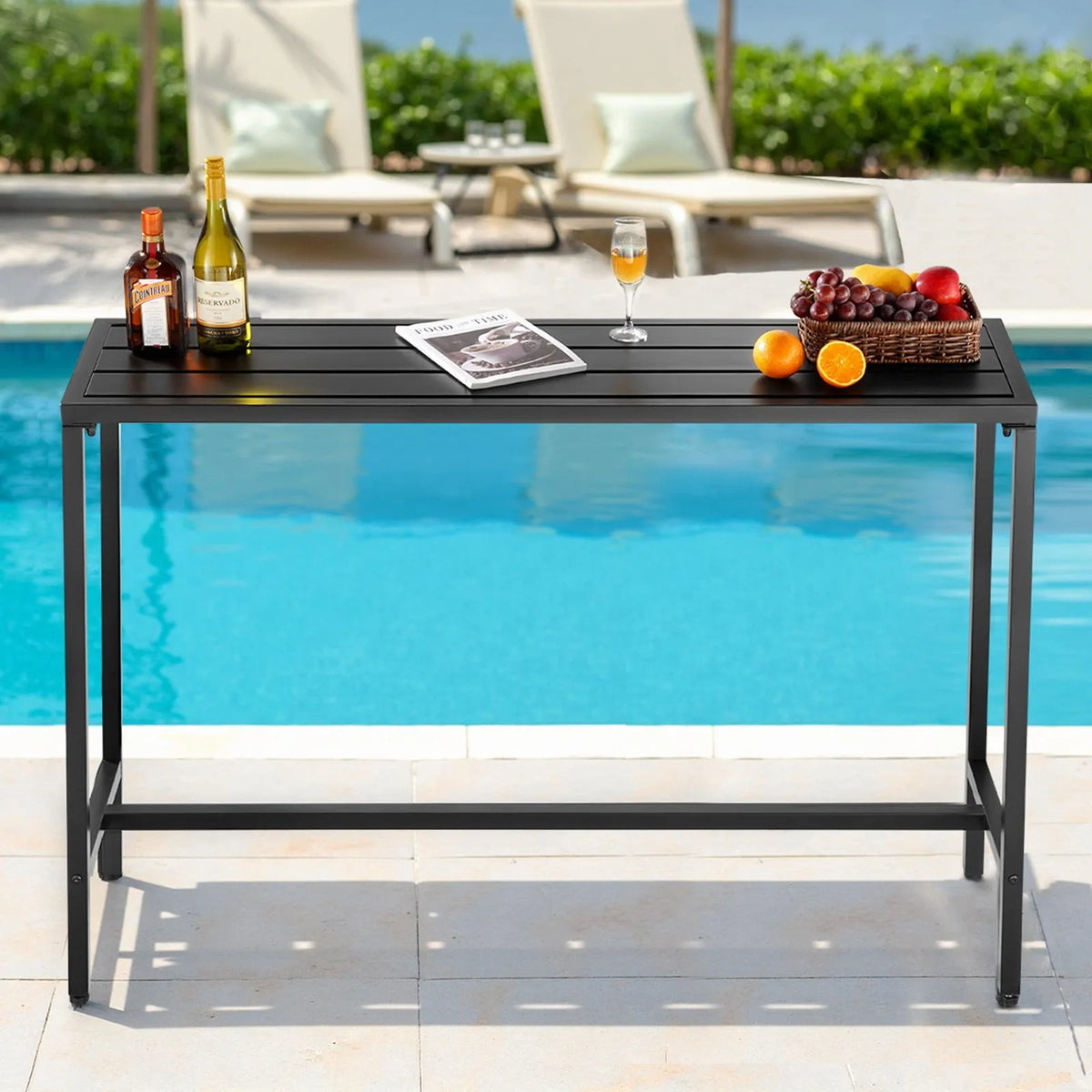 VEVOR Outdoor Bar Table, 140 × 37.5 cm, with Water-Resistant Surface and Sturdy Metal Frame, Rectangular Bar Height Table for Balconies, Patios, Hot Tubs, Pools or Indoor Use