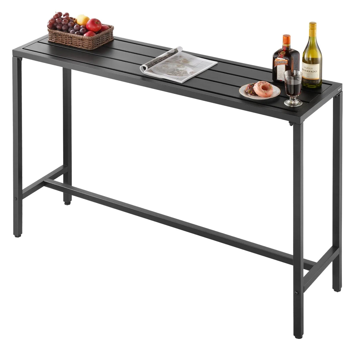 VEVOR Outdoor Bar Table, 140 × 37.5 cm, with Water-Resistant Surface and Sturdy Metal Frame, Rectangular Bar Height Table for Balconies, Patios, Hot Tubs, Pools or Indoor Use
