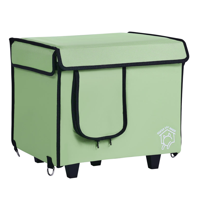 VEVOR paaugstināta apsildāma kaķu mājiņa ar sildīšanas paliktni, zaļa (S)