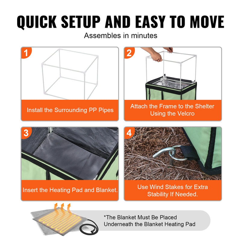 VEVOR paaugstināta apsildāma kaķu mājiņa ar sildīšanas paliktni, zaļa (S)