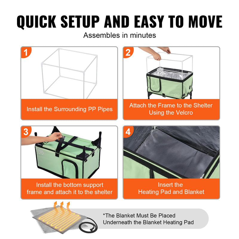 VEVOR paaugstināta apsildāma kaķu mājiņa ar sildpaliktni, kubveida, zaļa, vidēja izmēra