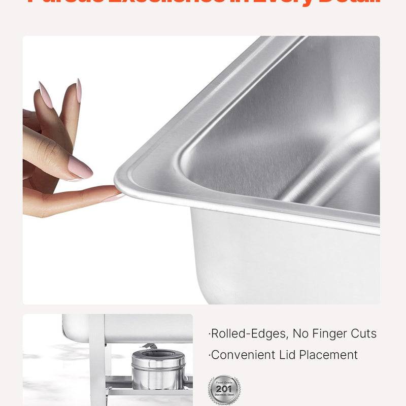 VEVOR 2 gab. 8 L taisnstūra bufetes trauku komplekts, nerūsējošais tērauds