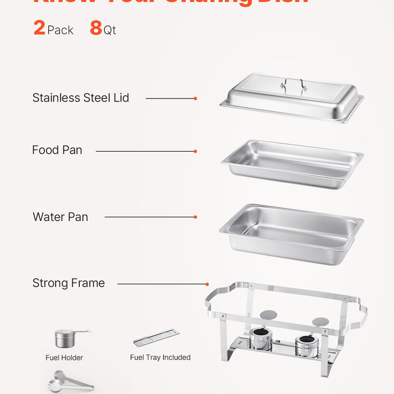VEVOR 2 gab. 8 L taisnstūra bufetes trauku komplekts, nerūsējošais tērauds