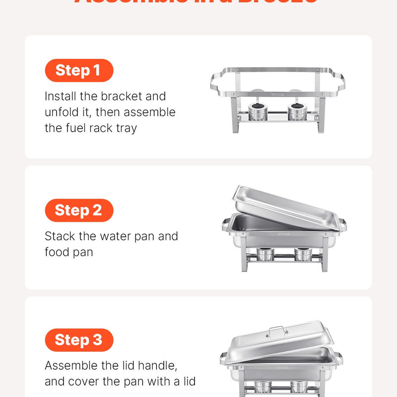 VEVOR 2 gab. 8 L taisnstūra bufetes trauku komplekts, nerūsējošais tērauds