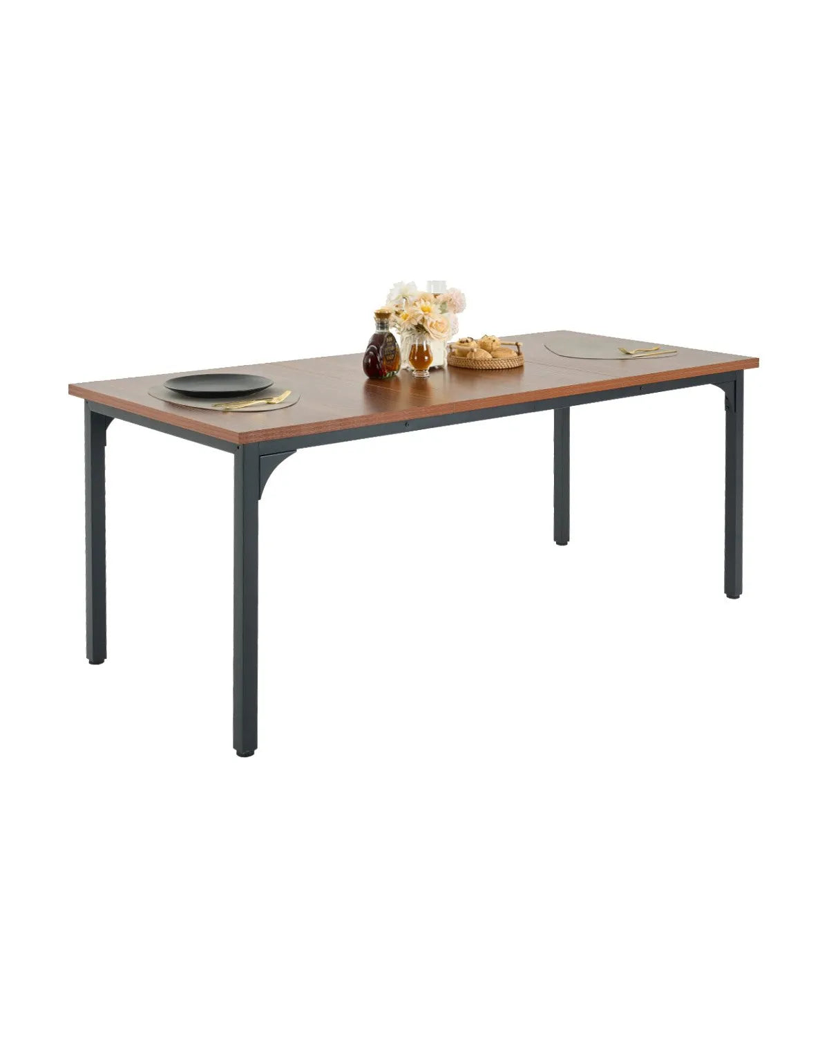 VEVOR Rectangular Dining Table, 180 cm Large Wooden Table for 6–8 People, Rustic Style Dining Room Furniture with Metal Legs, Suitable for Kitchen, Living Room or Office, Brown (Table Only)
