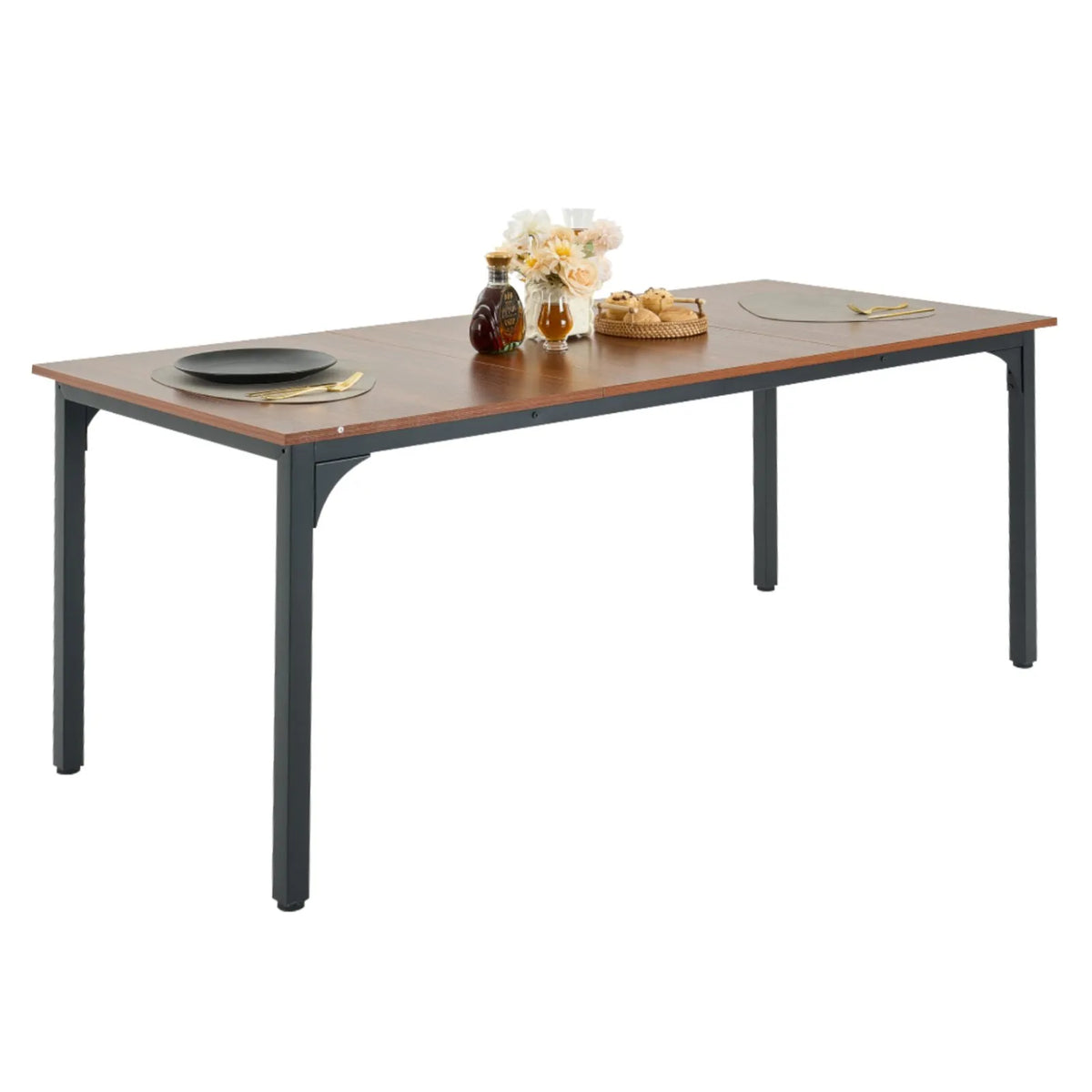 VEVOR Rectangular Dining Table, 180 cm Large Wooden Table for 6–8 People, Rustic Style Dining Room Furniture with Metal Legs, Suitable for Kitchen, Living Room or Office, Brown (Table Only)