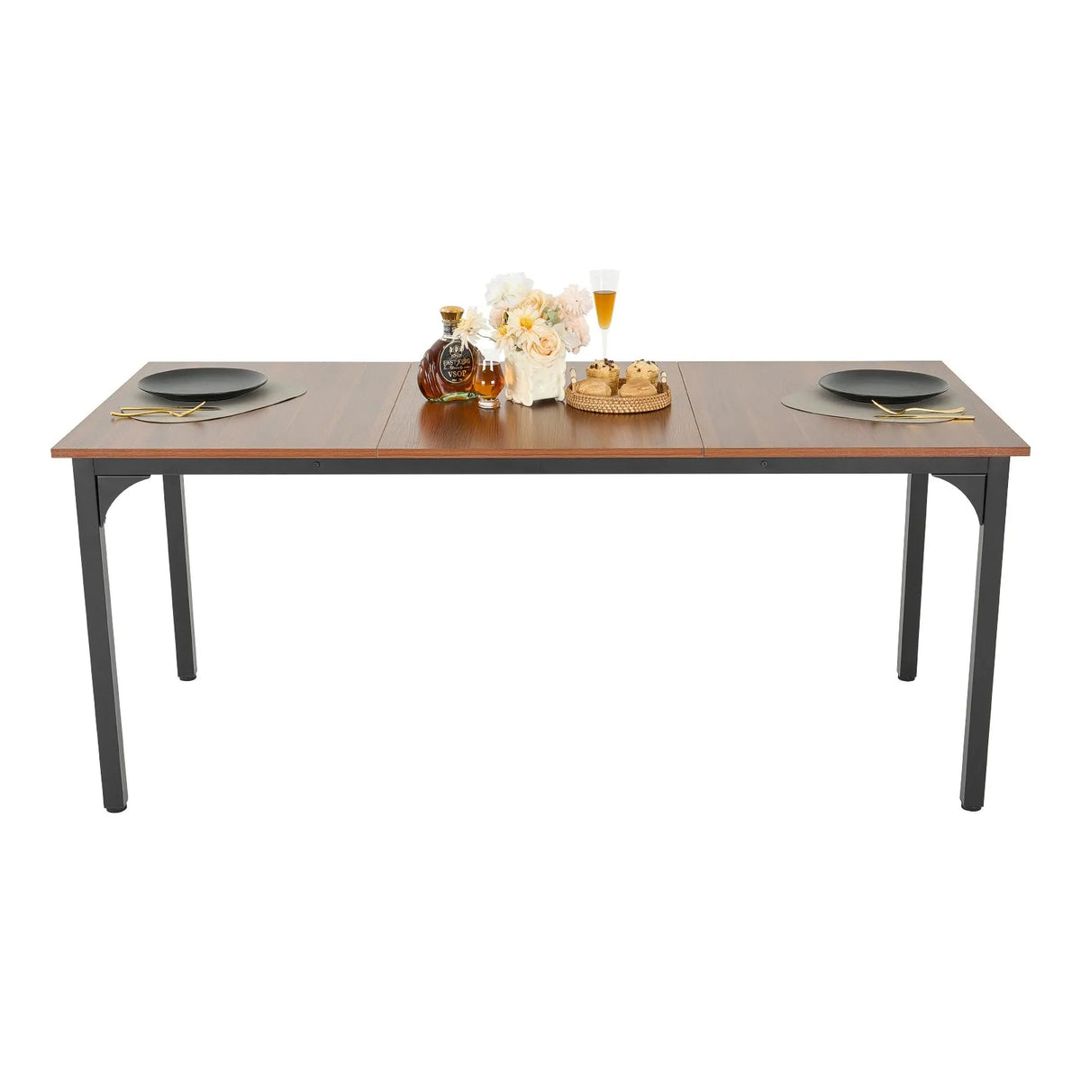 VEVOR Rectangular Dining Table, 180 cm Large Wooden Table for 6–8 People, Rustic Style Dining Room Furniture with Metal Legs, Suitable for Kitchen, Living Room or Office, Brown (Table Only)