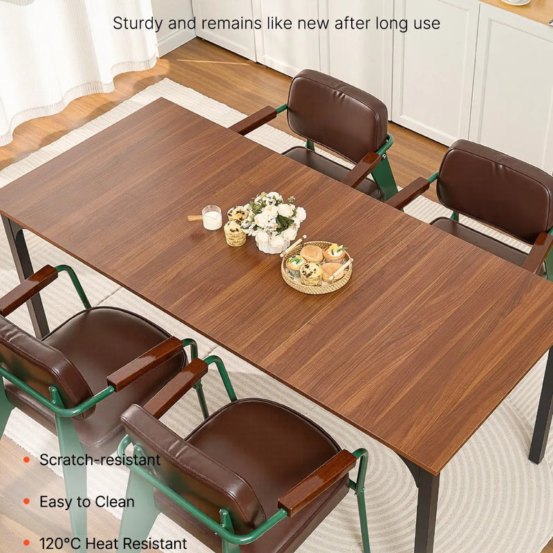 VEVOR taisnstūra ēdamgalds, 180 cm garš liels koka galds 6–8 personām, lauku stila ēdamistabas mēbele ar metāla kājām, piemērots virtuvei, viesistabai vai birojam, brūns (tikai galds)