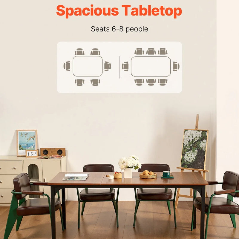 VEVOR taisnstūra ēdamgalds, 180 cm garš liels koka galds 6–8 personām, lauku stila ēdamistabas mēbele ar metāla kājām, piemērots virtuvei, viesistabai vai birojam, brūns (tikai galds)