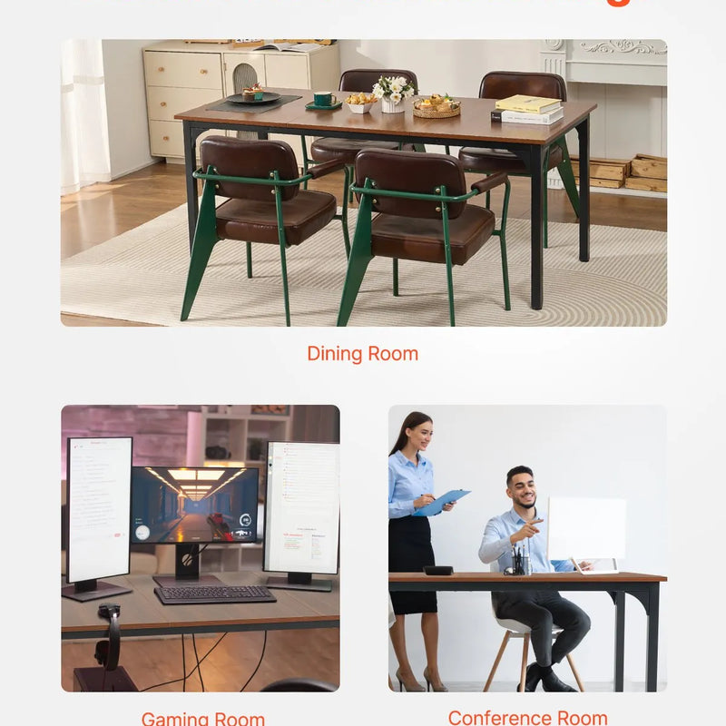 VEVOR taisnstūra ēdamgalds, 180 cm garš liels koka galds 6–8 personām, lauku stila ēdamistabas mēbele ar metāla kājām, piemērots virtuvei, viesistabai vai birojam, brūns (tikai galds)