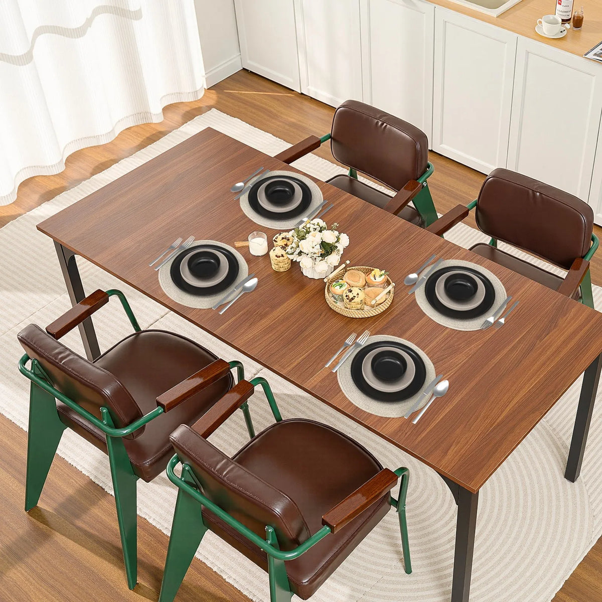 VEVOR Rectangular Dining Table, 180 cm Large Wooden Table for 6–8 People, Rustic Style Dining Room Furniture with Metal Legs, Suitable for Kitchen, Living Room or Office, Brown (Table Only)