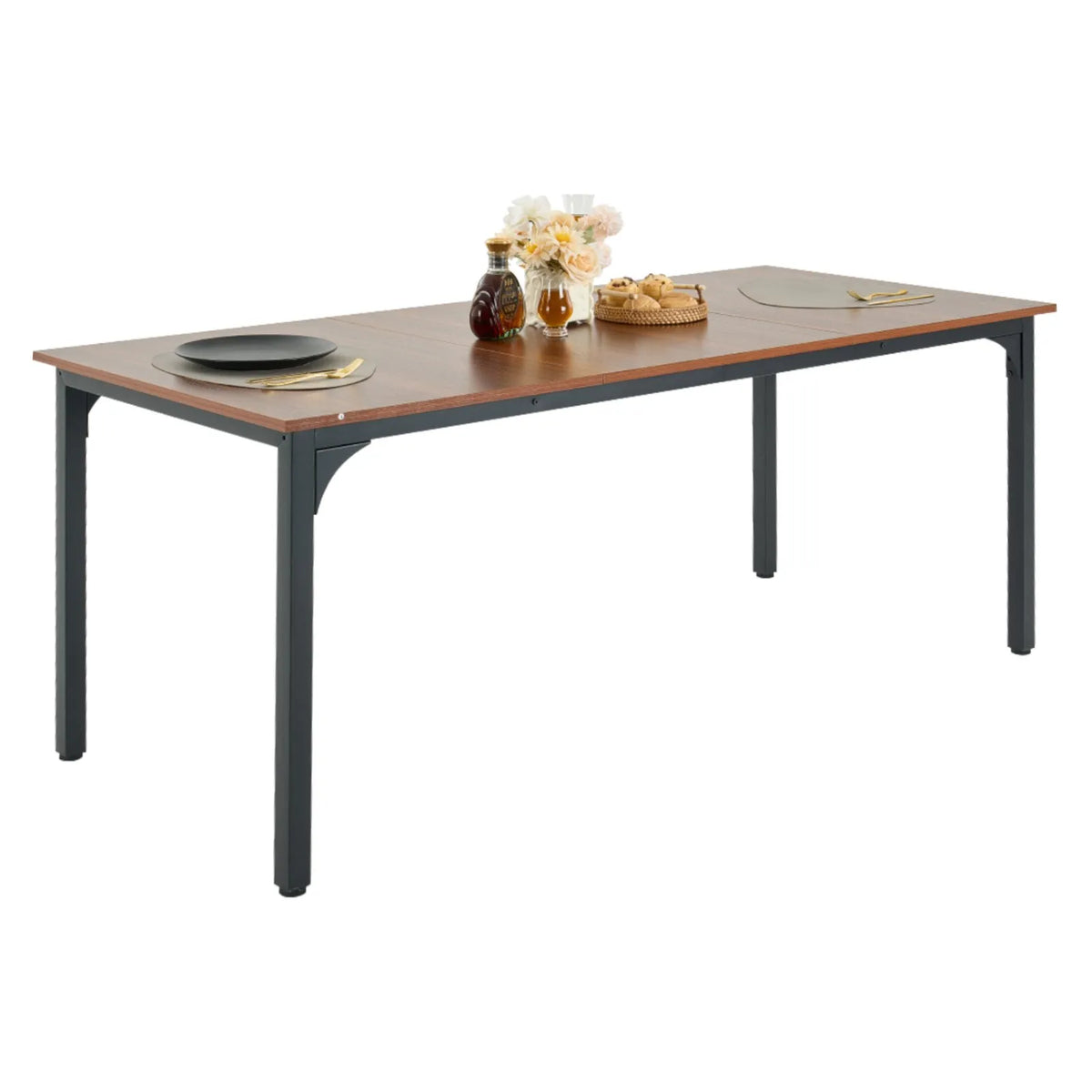 VEVOR Rectangular Dining Table, 180 cm Large Wooden Table for 6–8 People, Rustic Style Dining Room Furniture with Metal Legs, Suitable for Kitchen, Living Room or Office, Brown (Table Only)