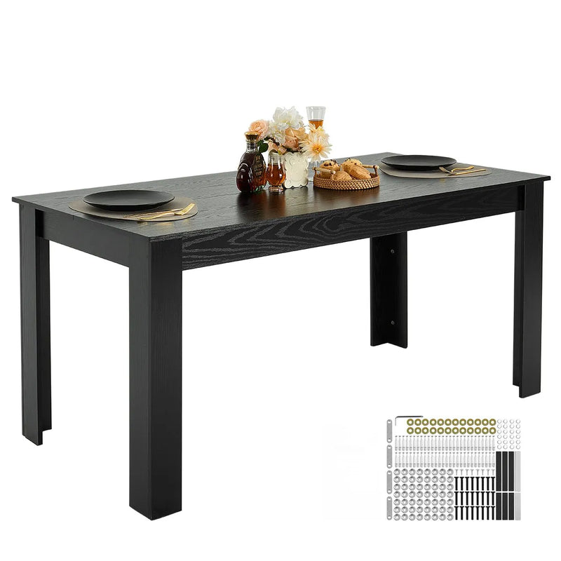VEVOR taisnstūra ēdamgalds, 160 cm garš liels koka galds 4–6 personām, moderna dizaina ēdamistabas mēbele vai konferences galds ar 150 kg nestspēju, piemērots virtuvei, viesistabai vai birojam, melns (tikai galds)