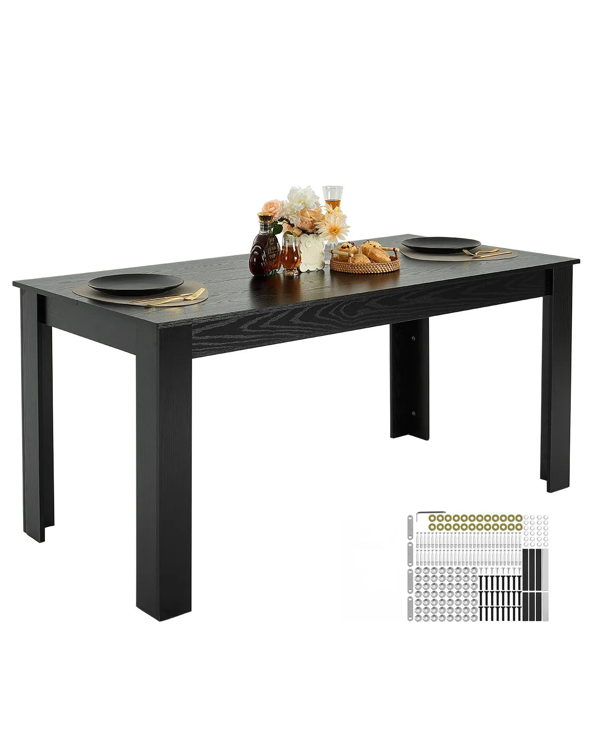 VEVOR Rectangular Dining Table, 160 cm Large Wooden Table for 4–6 People, Modern Design Dining Room Furniture or Conference Table with 150 kg Weight Capacity, Suitable for Kitchen, Living Room or Office, Black (Table Only)