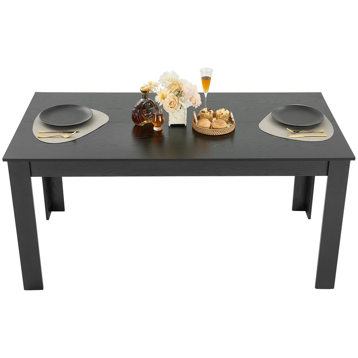 VEVOR Rectangular Dining Table, 160 cm Large Wooden Table for 4–6 People, Modern Design Dining Room Furniture or Conference Table with 150 kg Weight Capacity, Suitable for Kitchen, Living Room or Office, Black (Table Only)