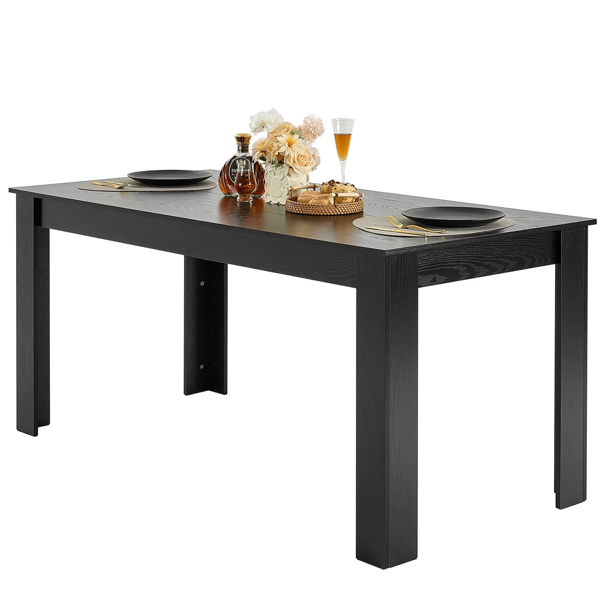 VEVOR Rectangular Dining Table, 160 cm Large Wooden Table for 4–6 People, Modern Design Dining Room Furniture or Conference Table with 150 kg Weight Capacity, Suitable for Kitchen, Living Room or Office, Black (Table Only)