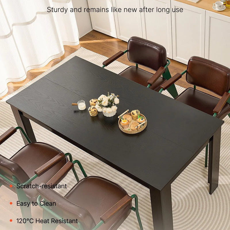 VEVOR taisnstūra ēdamgalds, 160 cm garš liels koka galds 4–6 personām, moderna dizaina ēdamistabas mēbele vai konferences galds ar 150 kg nestspēju, piemērots virtuvei, viesistabai vai birojam, melns (tikai galds)