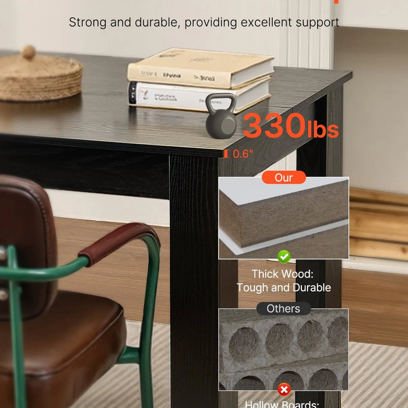 VEVOR taisnstūra ēdamgalds, 160 cm garš liels koka galds 4–6 personām, moderna dizaina ēdamistabas mēbele vai konferences galds ar 150 kg nestspēju, piemērots virtuvei, viesistabai vai birojam, melns (tikai galds)