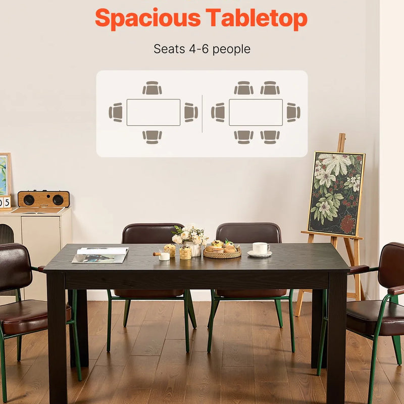 VEVOR taisnstūra ēdamgalds, 160 cm garš liels koka galds 4–6 personām, moderna dizaina ēdamistabas mēbele vai konferences galds ar 150 kg nestspēju, piemērots virtuvei, viesistabai vai birojam, melns (tikai galds)