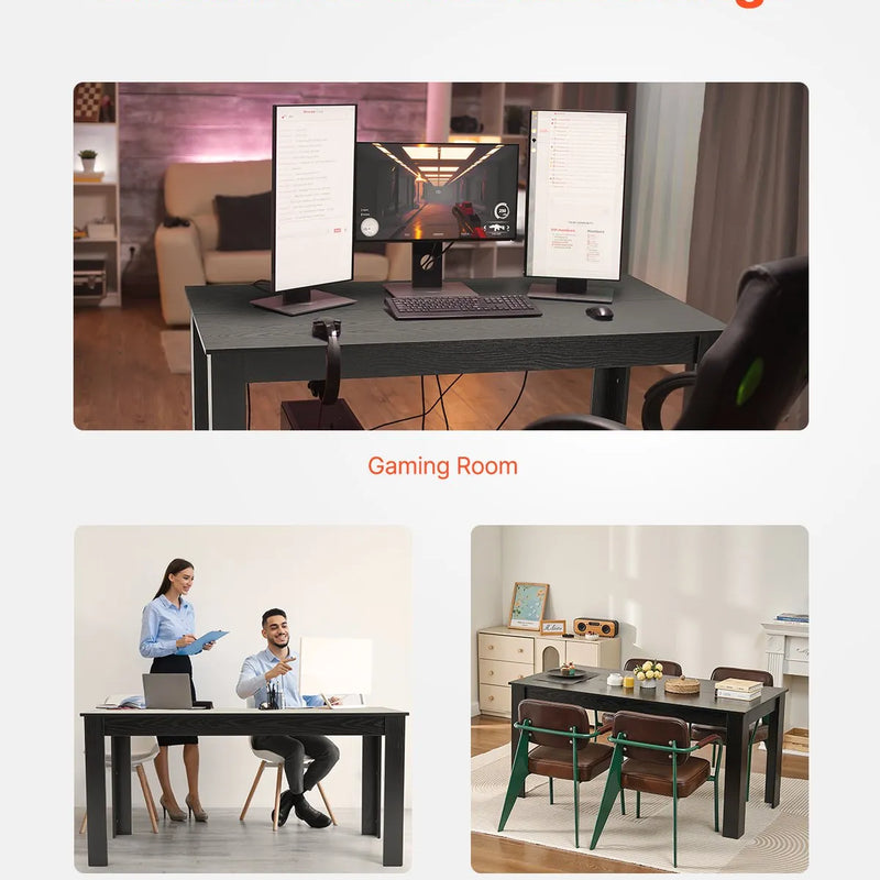 VEVOR taisnstūra ēdamgalds, 160 cm garš liels koka galds 4–6 personām, moderna dizaina ēdamistabas mēbele vai konferences galds ar 150 kg nestspēju, piemērots virtuvei, viesistabai vai birojam, melns (tikai galds)