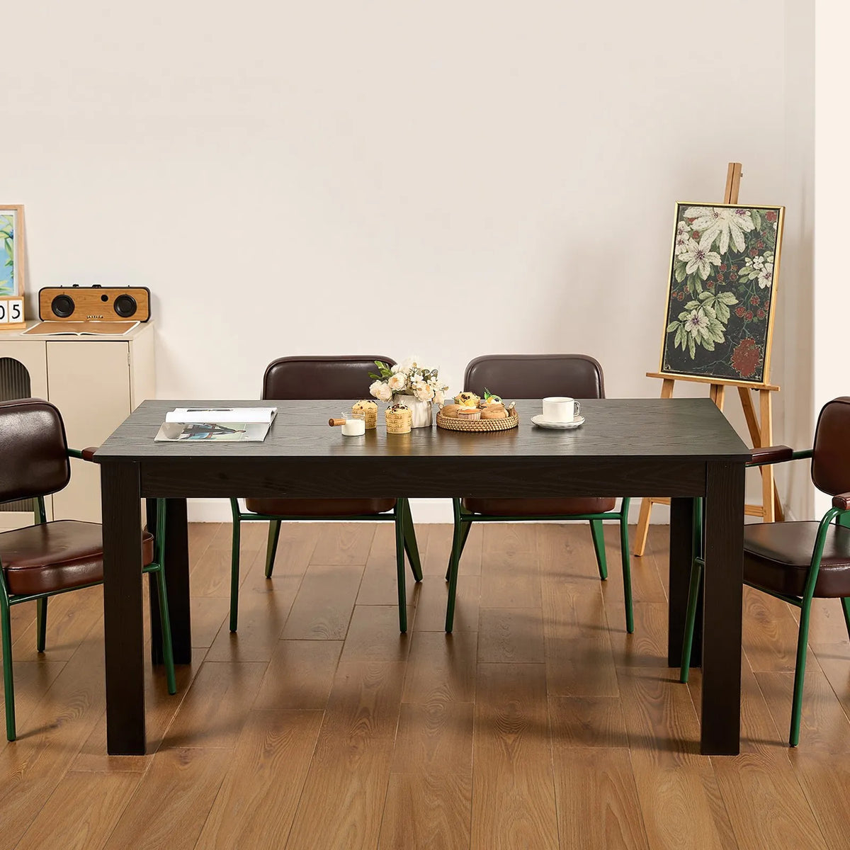 VEVOR Rectangular Dining Table, 160 cm Large Wooden Table for 4–6 People, Modern Design Dining Room Furniture or Conference Table with 150 kg Weight Capacity, Suitable for Kitchen, Living Room or Office, Black (Table Only)