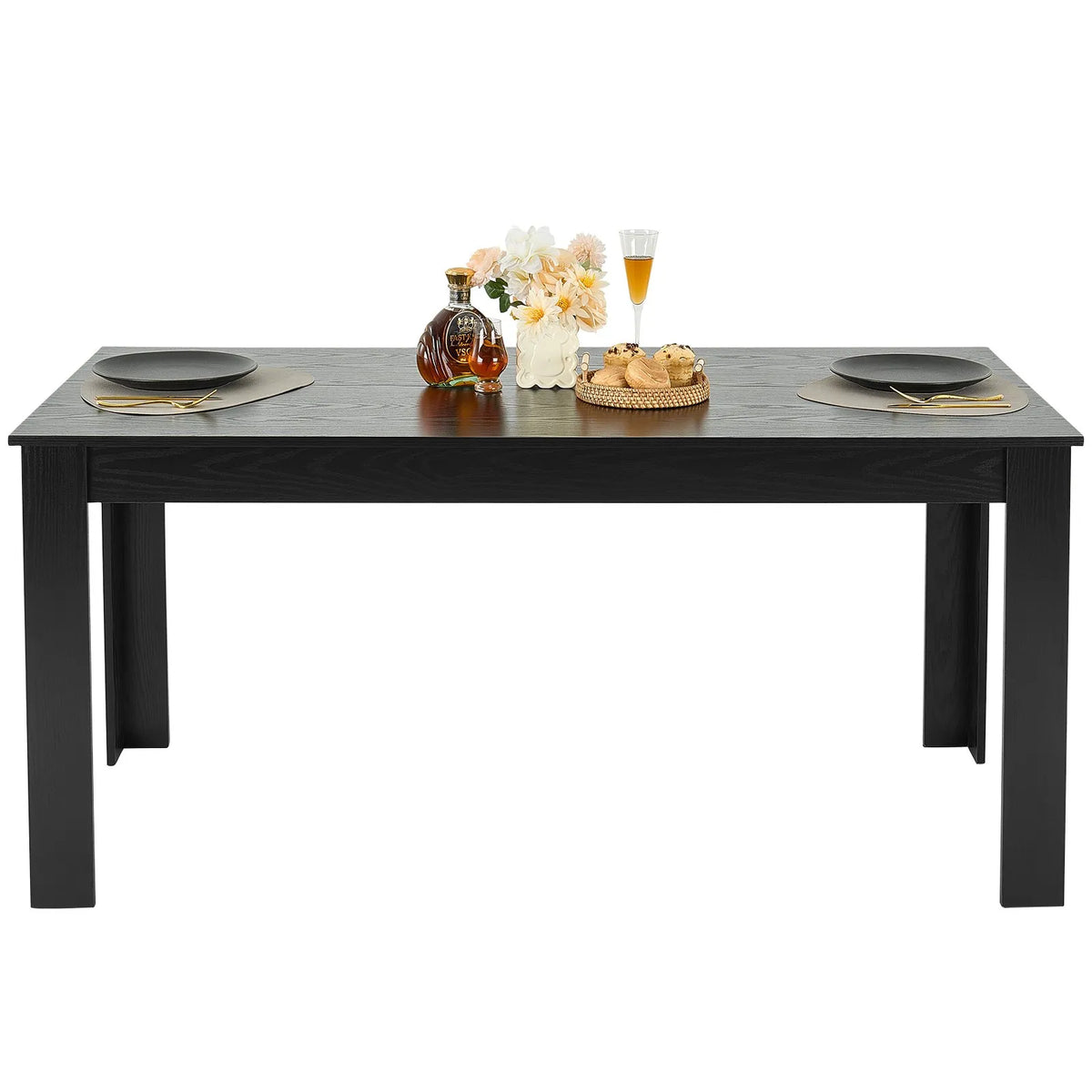 VEVOR Rectangular Dining Table, 160 cm Large Wooden Table for 4–6 People, Modern Design Dining Room Furniture or Conference Table with 150 kg Weight Capacity, Suitable for Kitchen, Living Room or Office, Black (Table Only)