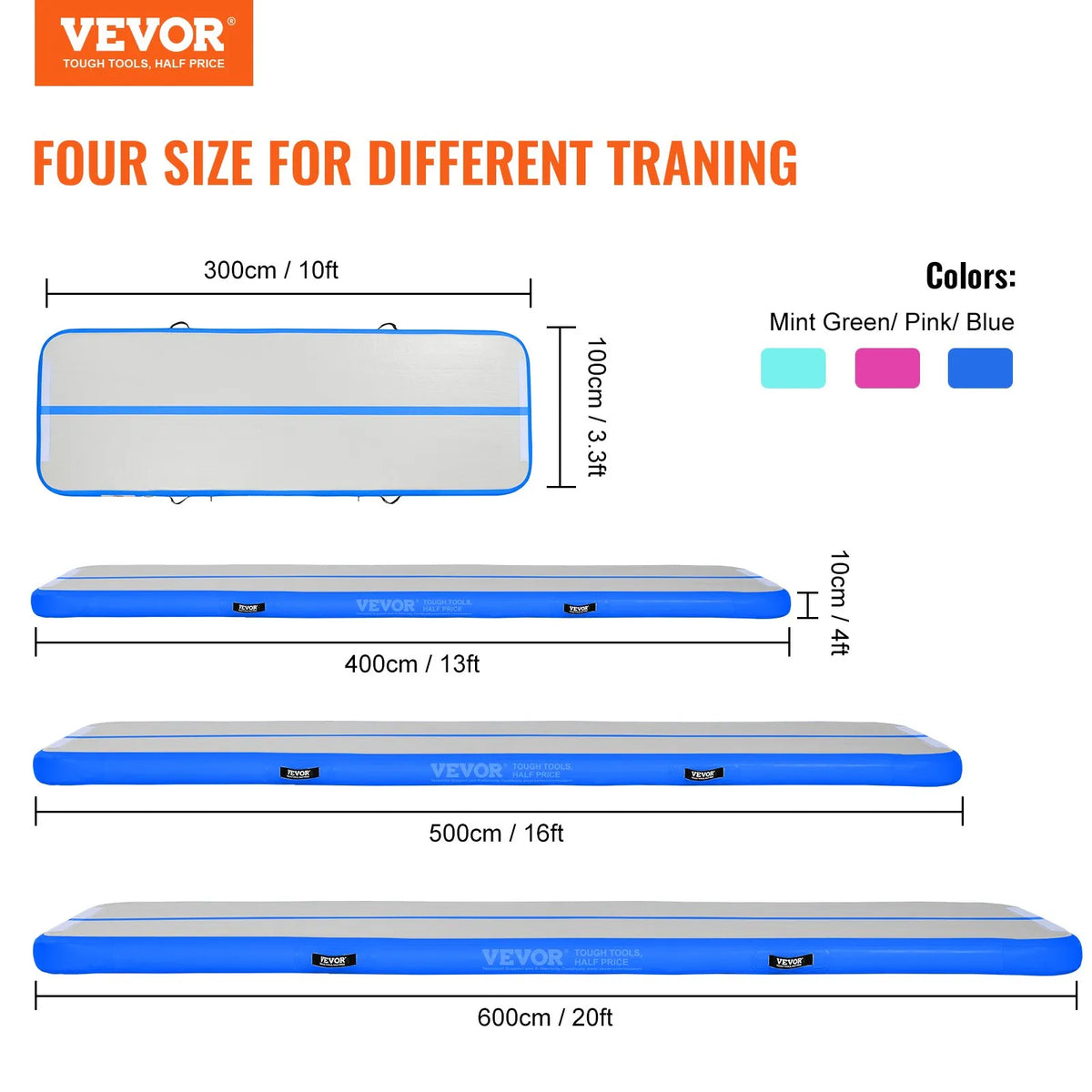 VEVOR Air Track Inflatable Gymnastics Mat 3.1 m with Electric Pump