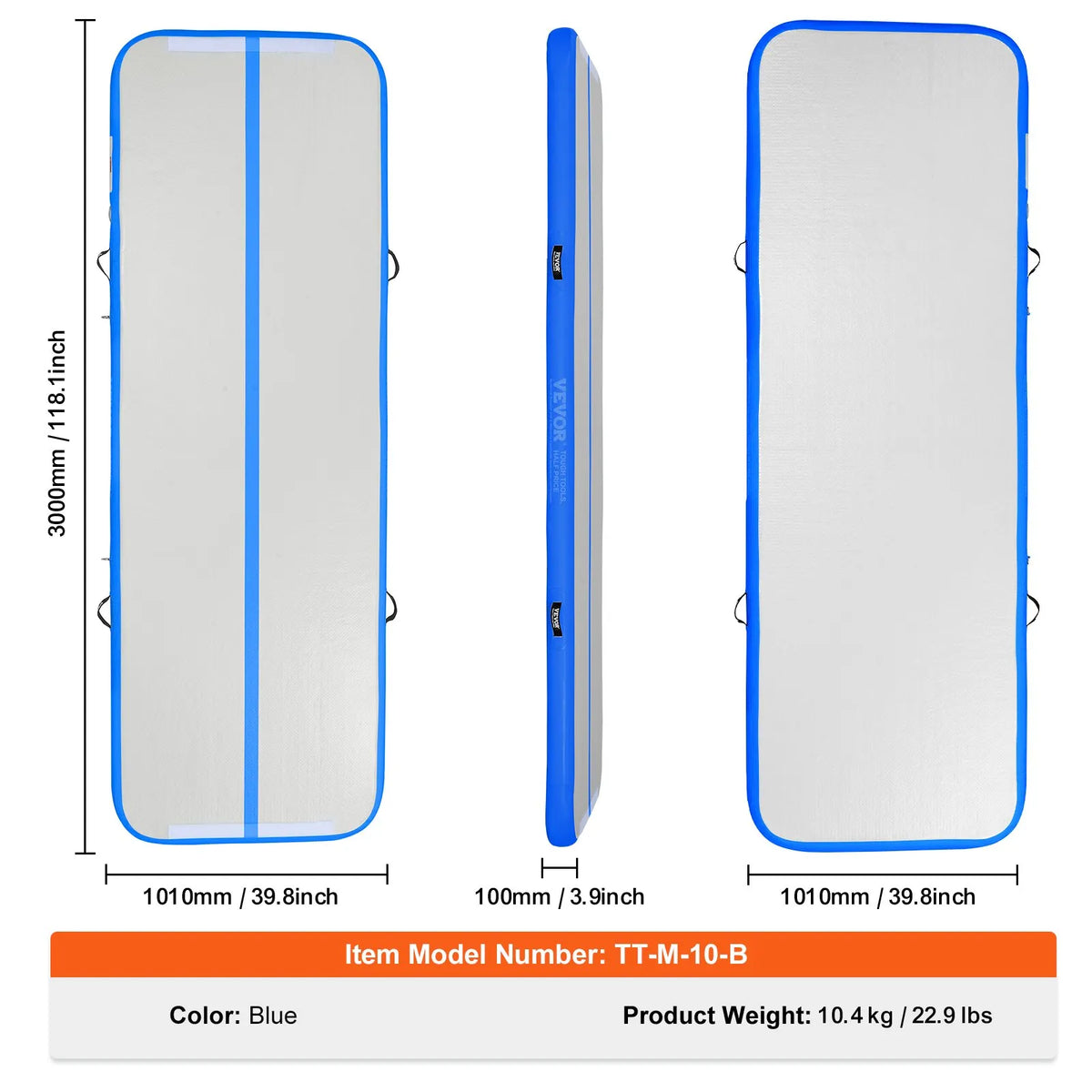 VEVOR Air Track Inflatable Gymnastics Mat 3.1 m with Electric Pump