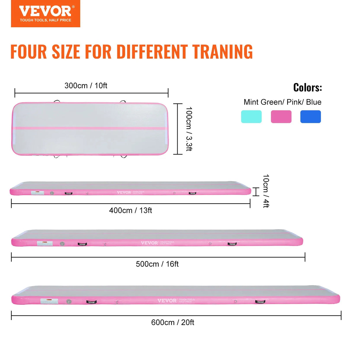 VEVOR Air Track Inflatable Gymnastics Mat 4 m with Electric Pump and Repair Kit