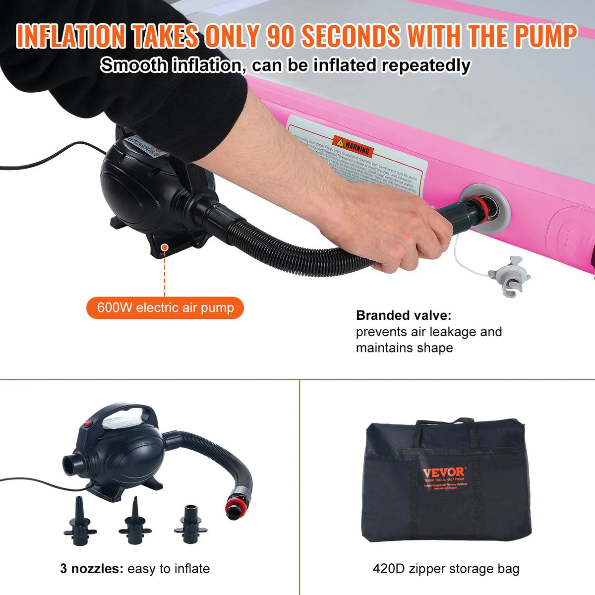 VEVOR Air Track Inflatable Gymnastics Mat 4 m with Electric Pump and Repair Kit