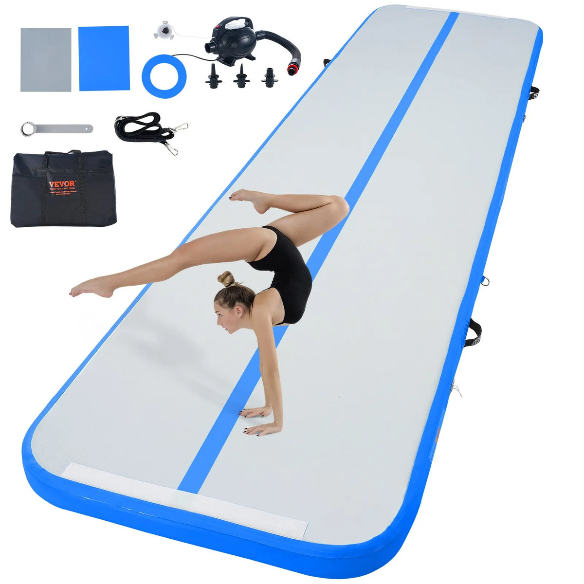 VEVOR Air Track Inflatable Gymnastics Mat 4 m with Electric Pump, Improved Valves