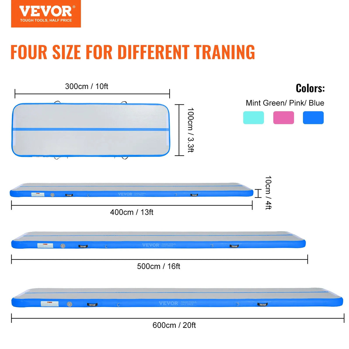 VEVOR Air Track Inflatable Gymnastics Mat 4 m with Electric Pump, Improved Valves
