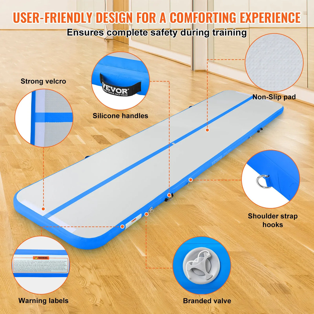 VEVOR Air Track Inflatable Gymnastics Mat 4 m with Electric Pump, Improved Valves