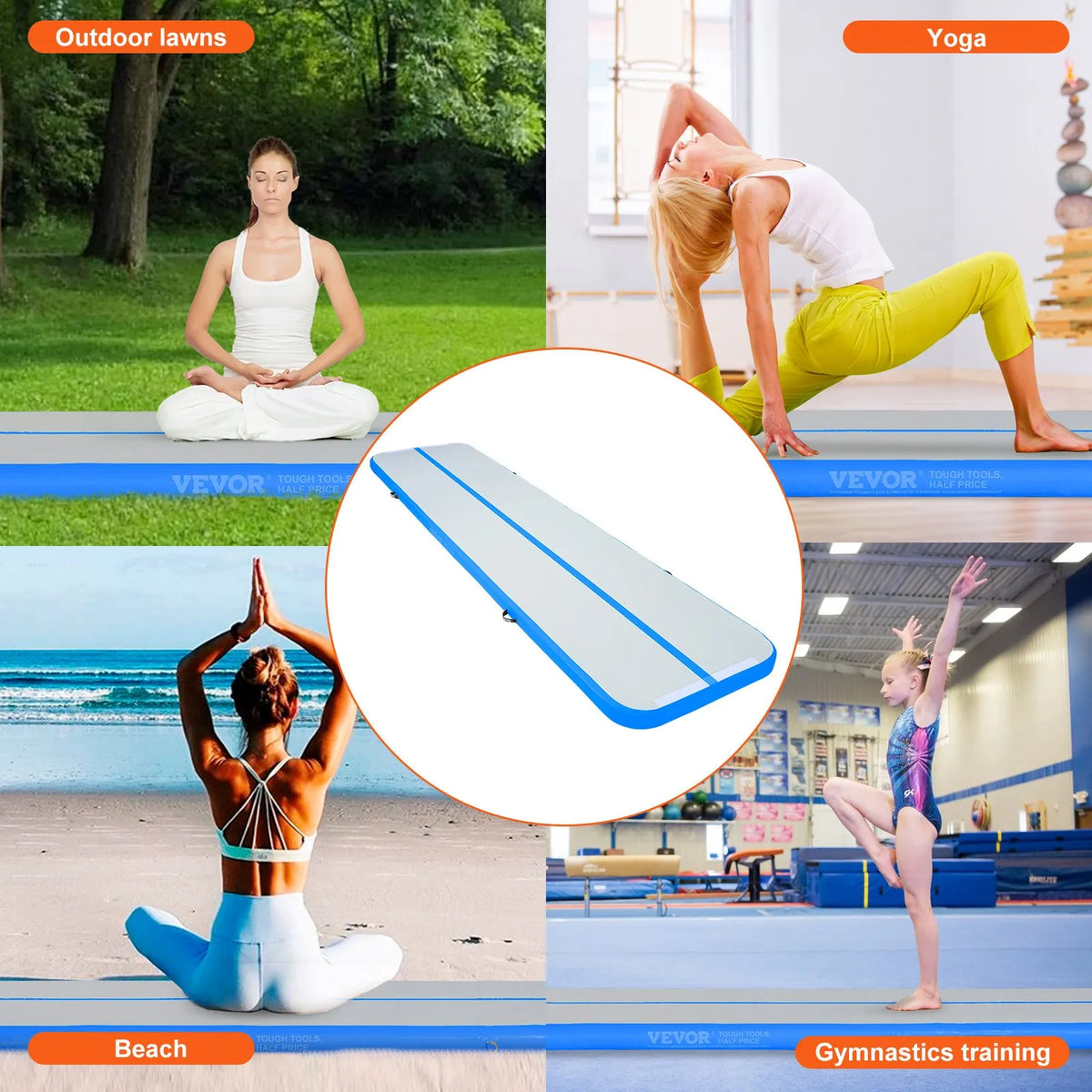 VEVOR Air Track Inflatable Gymnastics Mat 4 m with Electric Pump, Improved Valves
