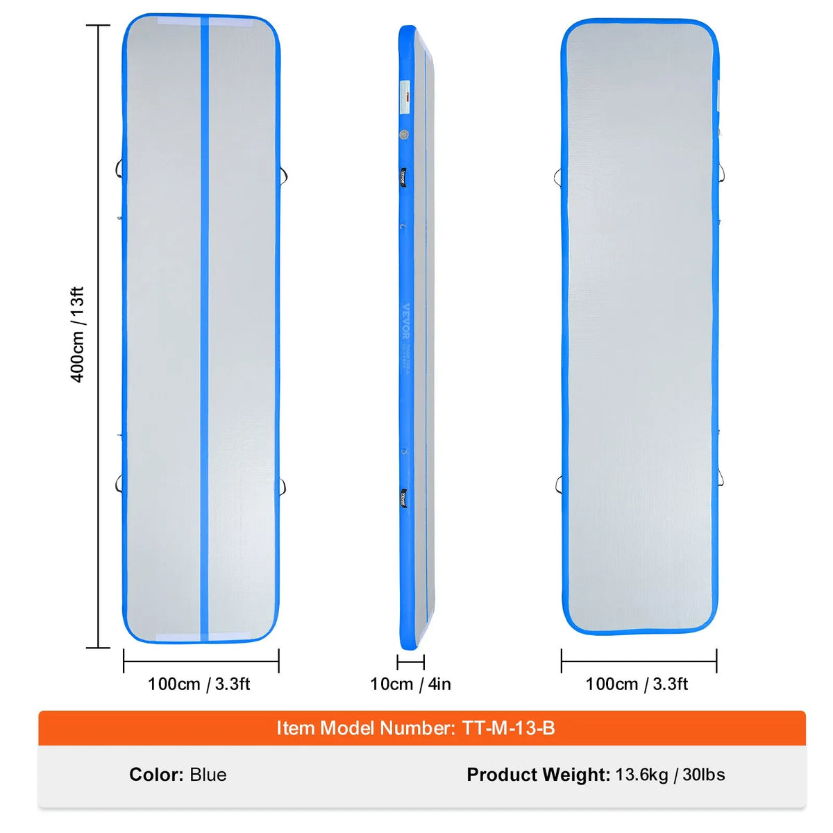 VEVOR Air Track Inflatable Gymnastics Mat 4 m with Electric Pump, Improved Valves