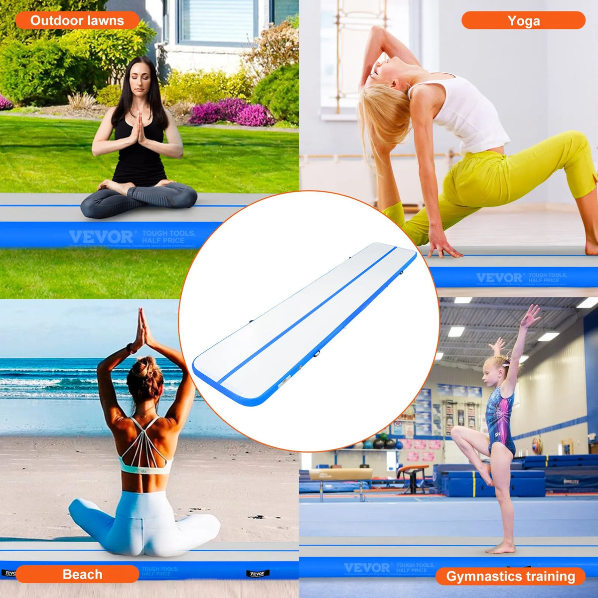 VEVOR Air Track Inflatable Gymnastics Mat 4.9 m with Electric Pump and Repair Kit