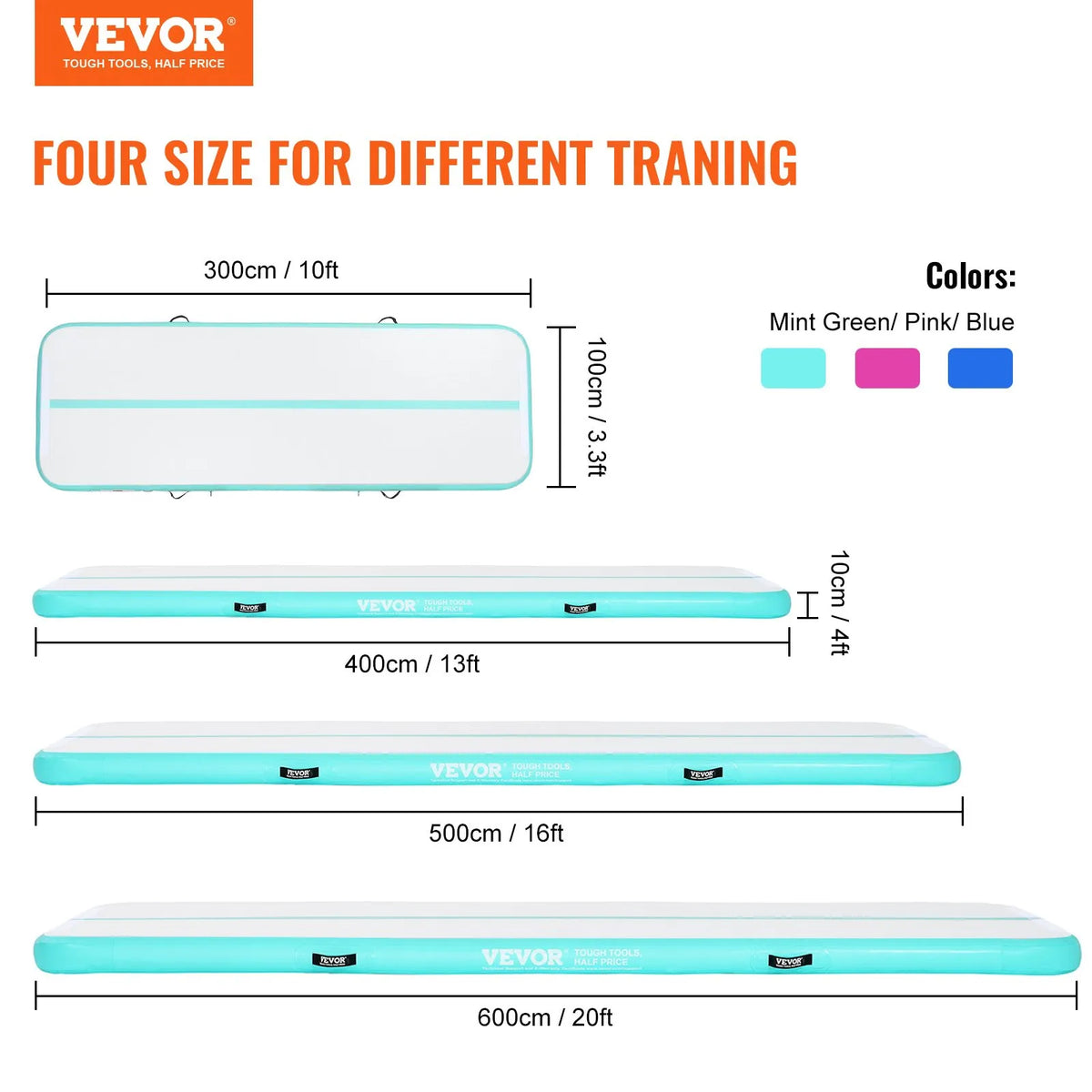 VEVOR Air Track Inflatable Gymnastics Mat 4.9 m with Electric Pump
